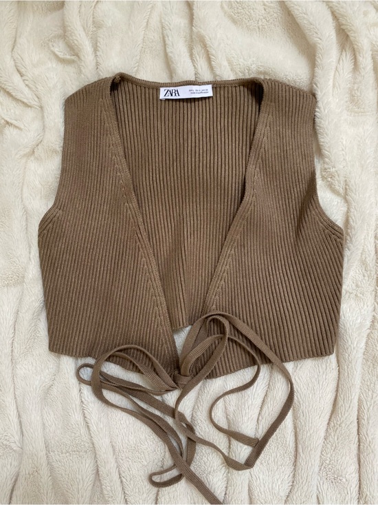 Zara Tops - Zara ribbed deep v-neck wrap top brown Sz S